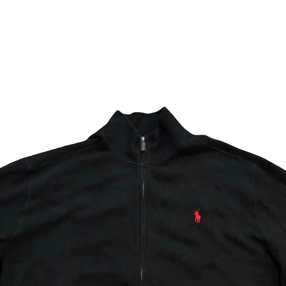 Polo Ralph Lauren Men XL Black Full‎ Zip Track Jacket Red Pony Logo Cotton Knit